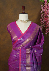 Magenta Purple - Kanimozhi - Soft Silk Zari Checks with Floral Border - Best for Wedding Wear