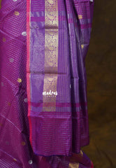 Magenta Purple - Kanimozhi - Soft Silk Zari Checks with Floral Border - Best for Wedding Wear