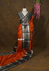 Rust Orange - Kanimozhi - Premium Soft Silk Plain with Rudraksham Border - Best for Wedding Functions