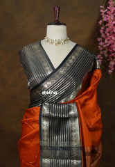 Rust Orange - Kanimozhi - Premium Soft Silk Plain with Rudraksham Border - Best for Wedding Functions