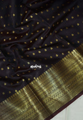 Dark Chocolate Brown - Kanimozhi - Soft Silk Saree Traditional Zari Border with Buttas - Best for Wedding Functions