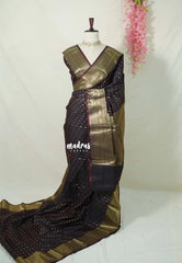 Dark Chocolate Brown - Kanimozhi - Soft Silk Saree Traditional Zari Border with Buttas - Best for Wedding Functions