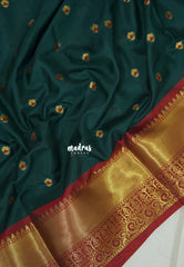 Midnight Green - Kanimozhi - Soft Silk Saree with Zari Border and Buttas - Best for Wedding Functions