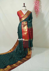 Midnight Green - Kanimozhi - Soft Silk Saree with Zari Border and Buttas - Best for Wedding Functions