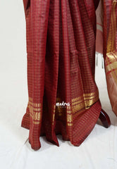 Araku Maroon - Kanimozhi - Soft Silk Zari Checks with Mango Border - Best for Wedding Wear