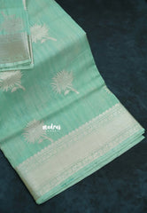 Light Aqua Green - Kanimozhi - Soft Silk with Grooves Zari Flower Buttas in Body with Zari Border - Best for Small Functions