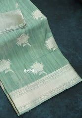 Earthy Seafoam Green - Kanimozhi - Soft Silk with Grooves Zari Flower Buttas in Body with Zari Border - Best for Small Functions