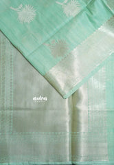 Light Aqua Green - Kanimozhi - Soft Silk with Grooves Zari Flower Buttas in Body with Zari Border - Best for Small Functions