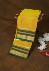 Lime Yellow - Karthigai silk cotton small Bavanji with Line border with Buttas - Best for Gifting
