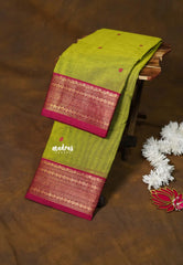 Chutney Green - Karthigai silk cotton Rudraksham small neli Border with Buttas - Best for Gifting
