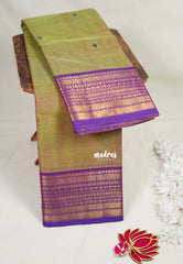 Dual Shade Green - Karthigai Mercerised cotton with buttas multi mango, flower border - Best for Pooja Functions