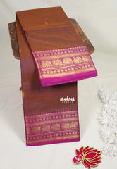 Dual Shade Brown - Karthigai Mercerised cotton with buttas mayil border - Best for Pooja Functions
