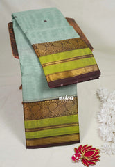 Mild Sage Green - Karthigai Mercerised cotton with buttas mayil border - Best for Wedding Functions