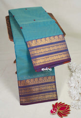 Muted Teal - Karthigai Mercerised cotton with buttas mango and rudraksham border - Best for Wedding Functions