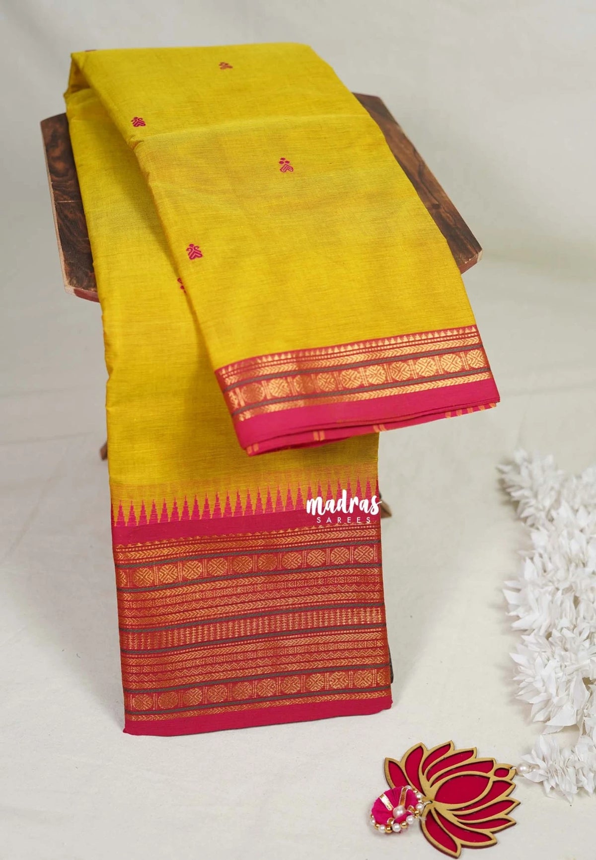 Turmeric Yellow - Karthigai Mercerised Cotton Body Multi Rudraksham with Buttas - Best for Temple Visit