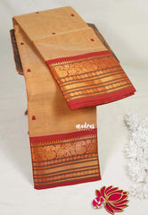 Beige Peach - Karthigai Mercerised cotton buttas with mango and floral border - Best for Wedding Functions