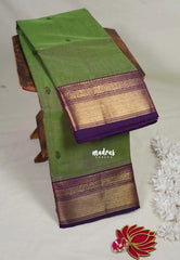 Purple Shade Green - Karthigai Mercerised Cotton Bavanji Flower Border with Buttas - Best for Pooja Funtions | Temple Visit