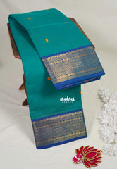 Teal Glow - Karthigai Mercerised cotton small neli Border with Buttas - Best for Gifting