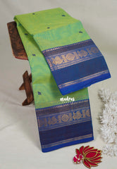 Dual Shade Pista Green - Karthigai Mercerised cotton Multiline with Mayil Border and Buttas - Best for Pooja Functions
