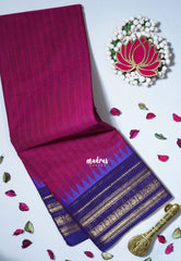 Queen's Pink - Karthigai Mercerised cotton multi border with stripes body - Best for Temple Vist