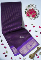 Jamun Purple - Karthigai Mercerised Cotton Saree with Stripes Weaving with Gandaberunda Border - Best for Festive Wear