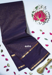 Midnight Purple - Karthigai Mercerised Cotton saree with Stripes Weaving with Rettapet Border - Best for Festive Wear