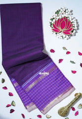 Jamun Purple - Karthigai Mercerised Cotton Plain with Checks in Border - Best for Small Functions