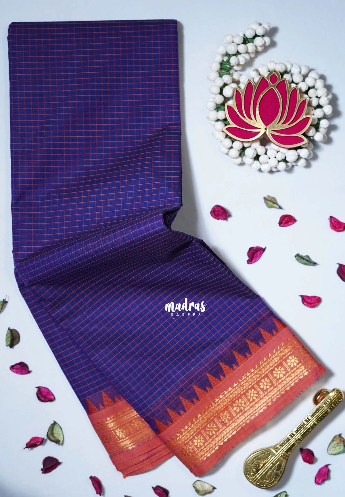 Violet Blue - Karthigai Mercerised Cotton Muthukattam with Rudraksham Border - Best for Small Functions