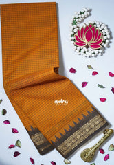 Turmeric Orange - Karthigai Mercerised Cotton Muthukattam with Rudraksham Border - Best for Small Functions