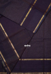 Midnight Purple - Karthigai Mercerised Cotton saree with Stripes Weaving with Rettapet Border - Best for Festive Wear