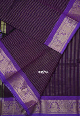 Jamun Purple - Karthigai Mercerised Cotton Saree with Stripes Weaving with Gandaberunda Border - Best for Festive Wear