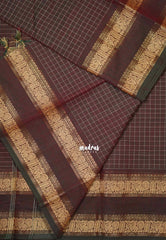 Dual Shade Coffee Brown - Karthigai Mercerised Cotton Saree with Muthukattam Rettapet Mayil Border - Best for Festive Wear