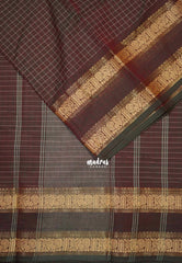 Dual Shade Coffee Brown - Karthigai Mercerised Cotton Saree with Muthukattam Rettapet Mayil Border - Best for Festive Wear