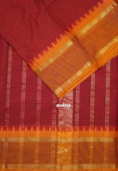 Dark Red - Karthigai Mercerised Cotton Muthukattam with Rettapet Rudraksham Border - Best for Small Functions