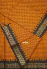Turmeric Orange - Karthigai Mercerised Cotton Muthukattam with Rudraksham Border - Best for Small Functions