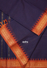 Midnight Blue - Karthigai Mercerised Cotton Muthukattam with Rudraksham Border - Best for Small Functions
