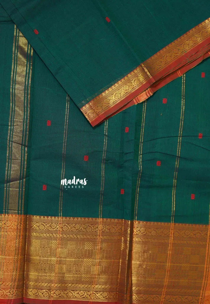 Peacock Jade  - Karthigai silk cotton Multi Checks Border with buttas