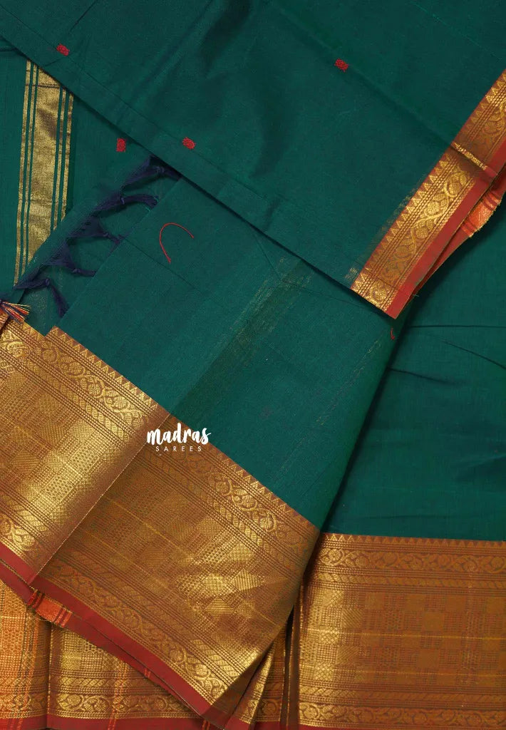 Peacock Jade  - Karthigai silk cotton Multi Checks Border with buttas