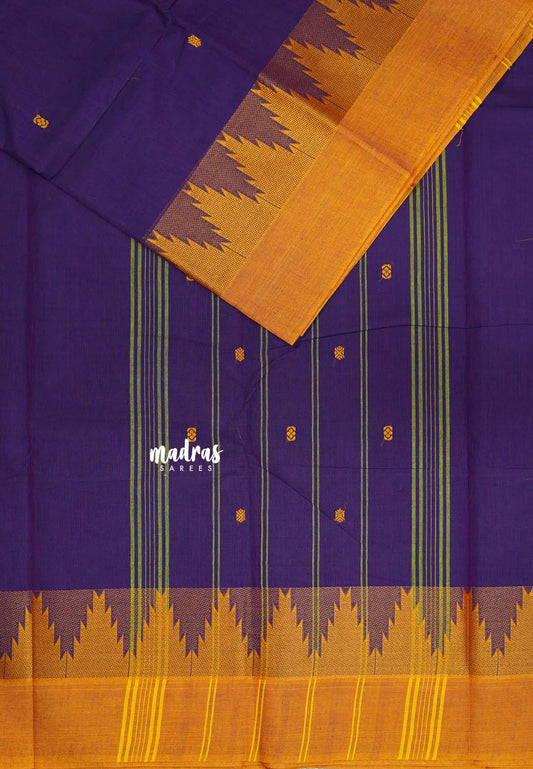 Violet Purple - Karthigai silk cotton Temple Border with Buttas