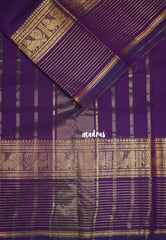 Royal Purple - Karthigai Mercerised Cotton Plain with Mayil and Multiline Border - Best for Temple Visit | Pooja Functions