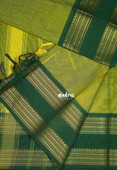 Fresh Leaf Green - Karthigai Mercerised Cotton Plain with Rettapet Border - Best for Temple Visit | Pooja Functions