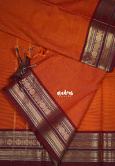 Mustard Orange - Karthigai Mercerised Cotton Plain with Rudraksham Border - Best for Temple Visit | Pooja Functions