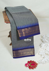 Dark Grey - Karthigai Mercerised Cotton Plain Saree Rudraksham Border - Best for Temple Visit | Pooja Functions