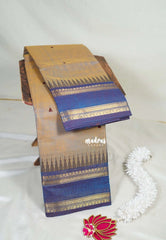 Orangish Blue - Karthigai Mercerised Cotton Saree Rettapet Border with Buttas - Best for Temple Visit | Pooja Funtions