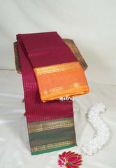 Beet Pink - Karthigai Mercerised Cotton Saree Zari Stripes with Ganaga Jamuna Border - Best for Temple Visit | Pooja Funtions