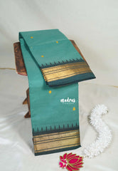 Muted Teal - Karthigai Mercerised Cotton Small Bavanji and Flower Border - Best for Temple Visit | Pooja Funtions