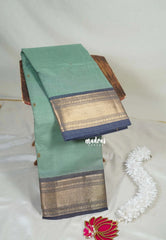 Muted Sea Green - Karthigai Mercerised Cotton Saree Getti Border with Buttas - Best for Temple Visit | Pooja Funtions