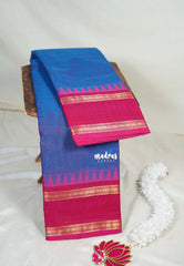 Dual Shade Blue - Karthigai Mercerised Cotton Rettapet Border with Buttas - Best for Temple Visit | Pooja Funtions