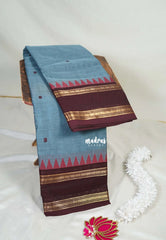 Metalic Blue - Karthigai Mercerised Cotton Rettapet Border with Buttas - Best for Temple Visit | Pooja Funtions