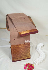 Pastel Maroon - Karthigai Mercerised Cotton Multi Checks Border with Buttas - Best for Temple Visit | Pooja Funtions
